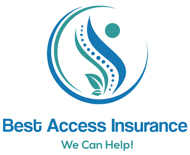 A blue and green logo for best access insurance.