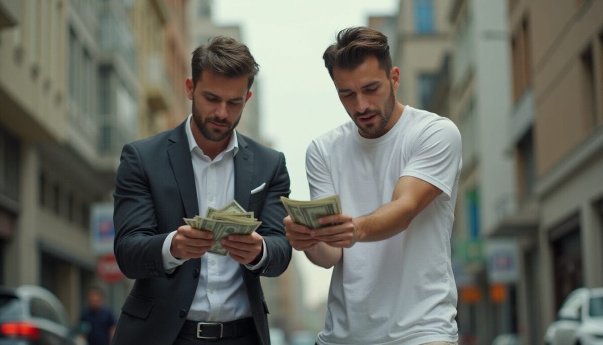 Fixed Annuity1 Two guys holding money.